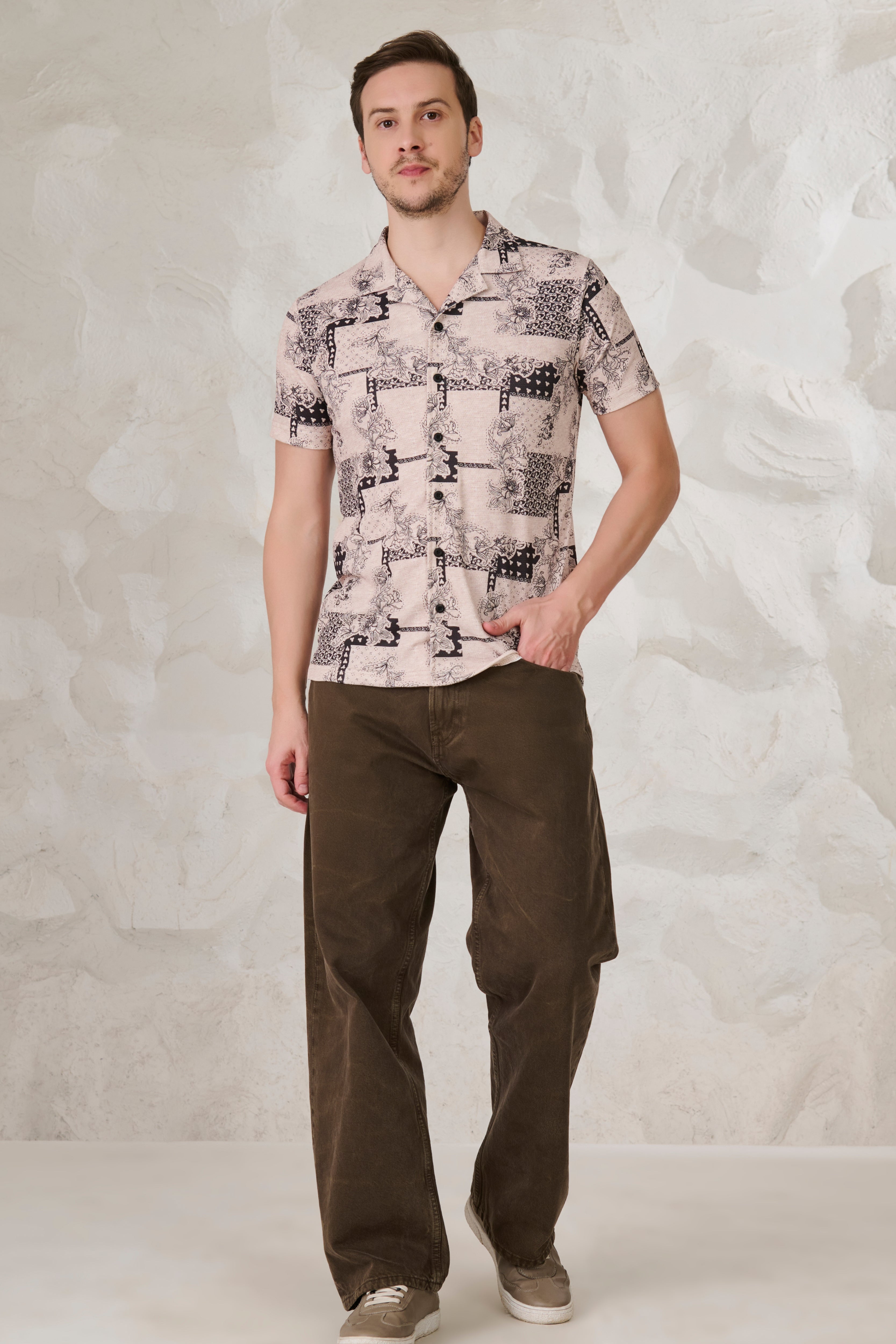 Buy Creeper Plant Cuban Shirt - Khakhi Online Shopping view 5