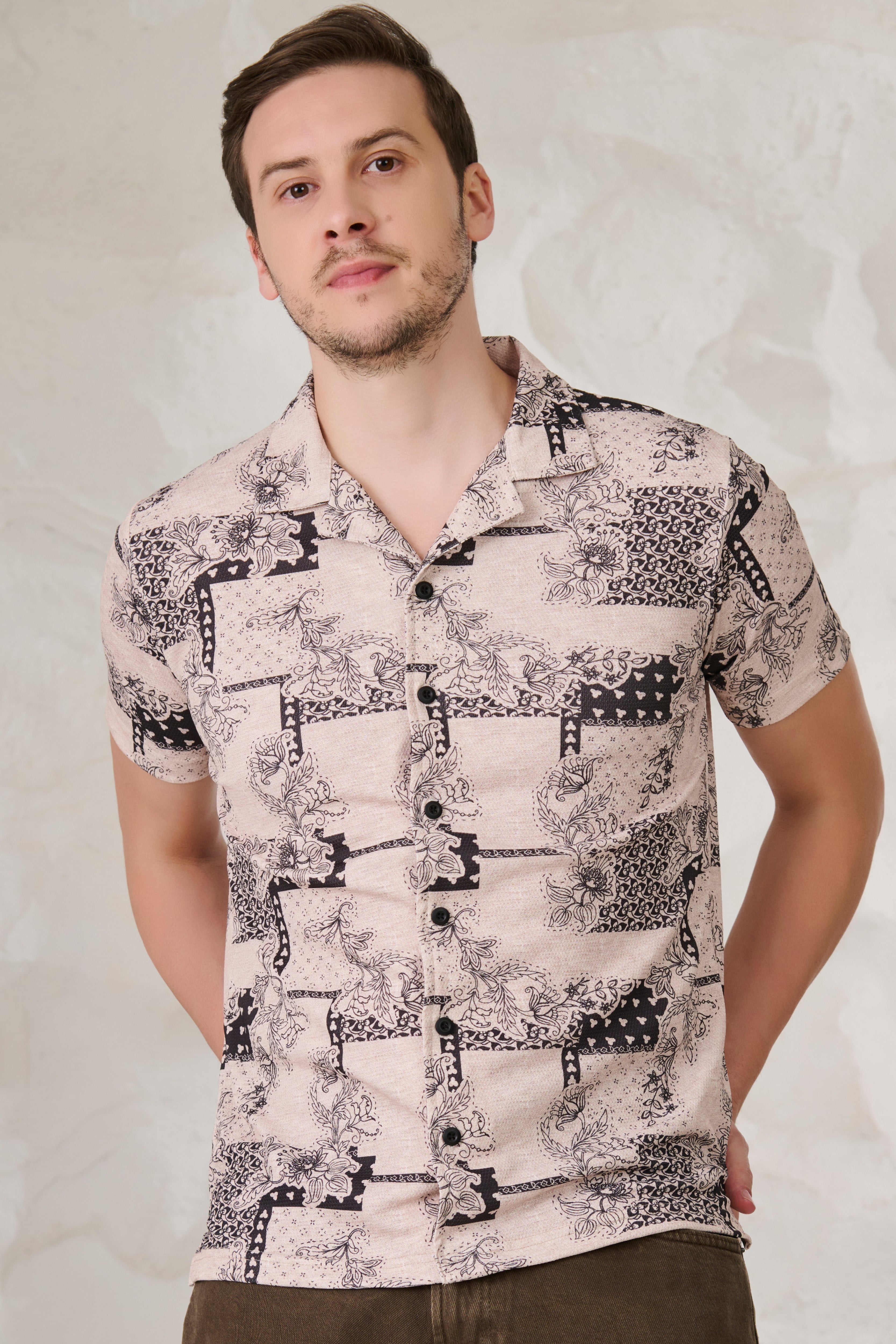 Buy Creeper Plant Cuban Shirt - Khakhi Online Shopping view 1