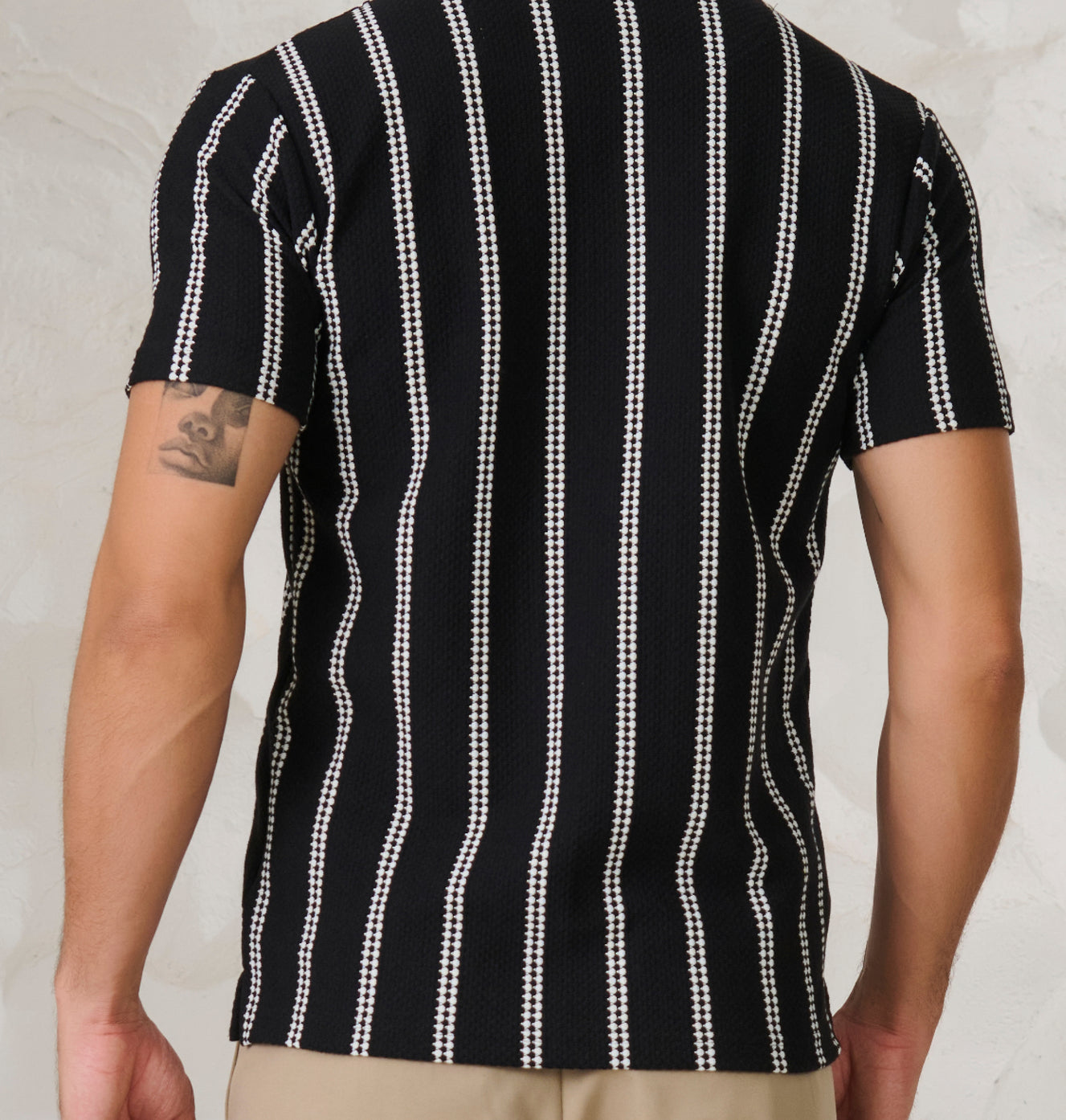 Ladder Stripes Textured Cuban Shirt - Black