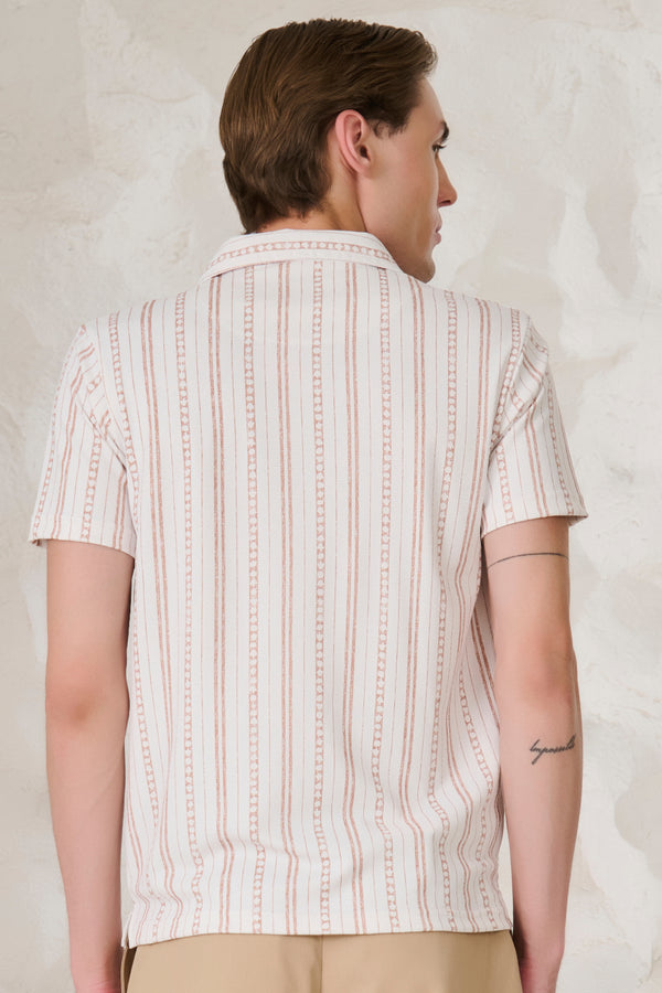 Indian Stripe Cuban Shirt - Khaki