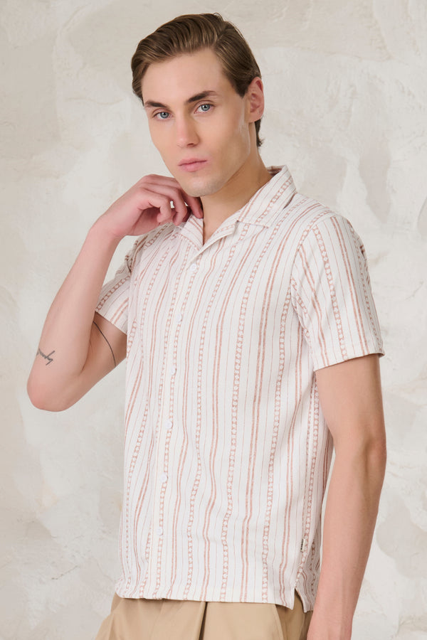 Indian Stripe Cuban Shirt - Khaki