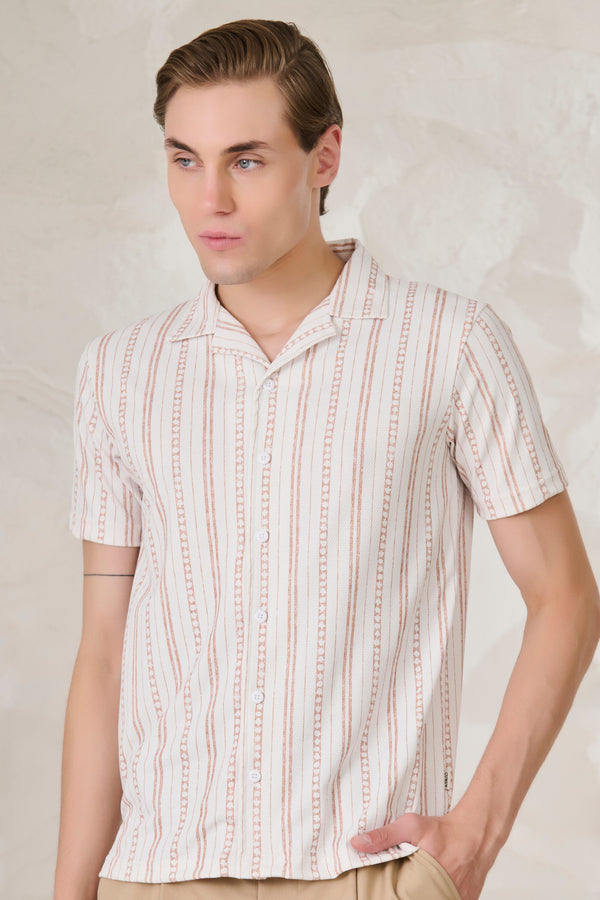 Indian Stripe Cuban Shirt - Khaki