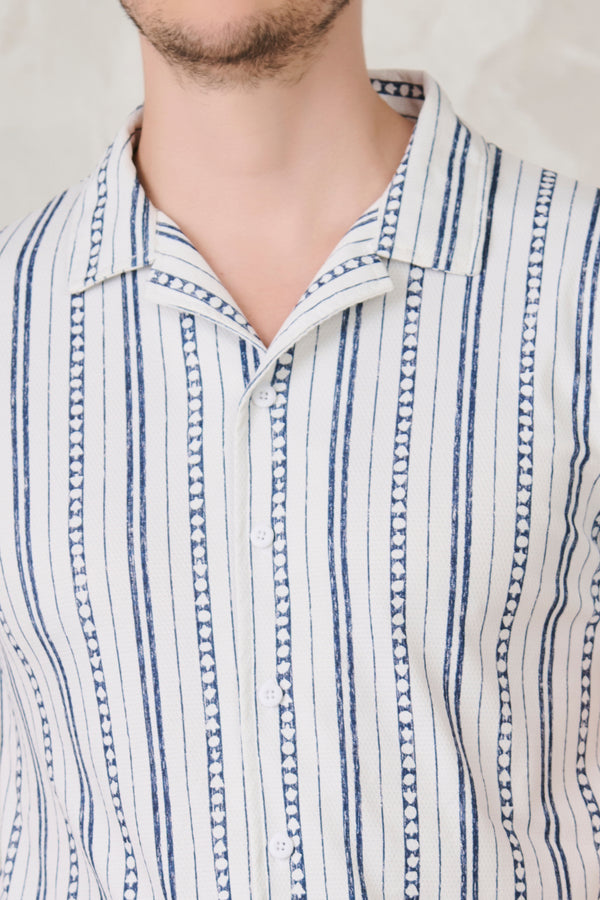 Indian Stripe Cuban Shirt - Blue