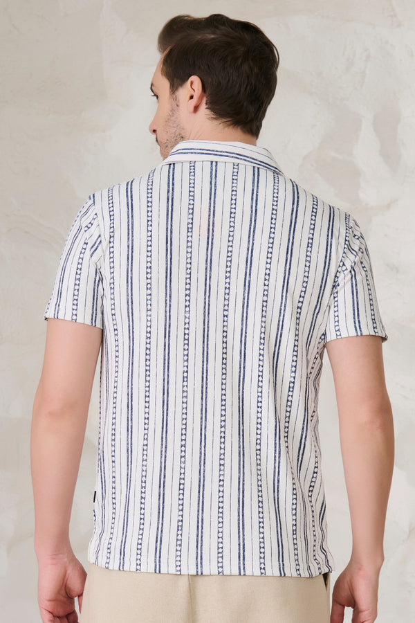Indian Stripe Cuban Shirt - Blue