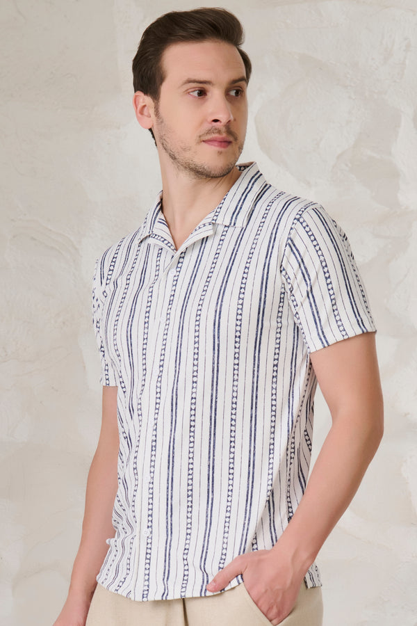 Indian Stripe Cuban Shirt - Blue