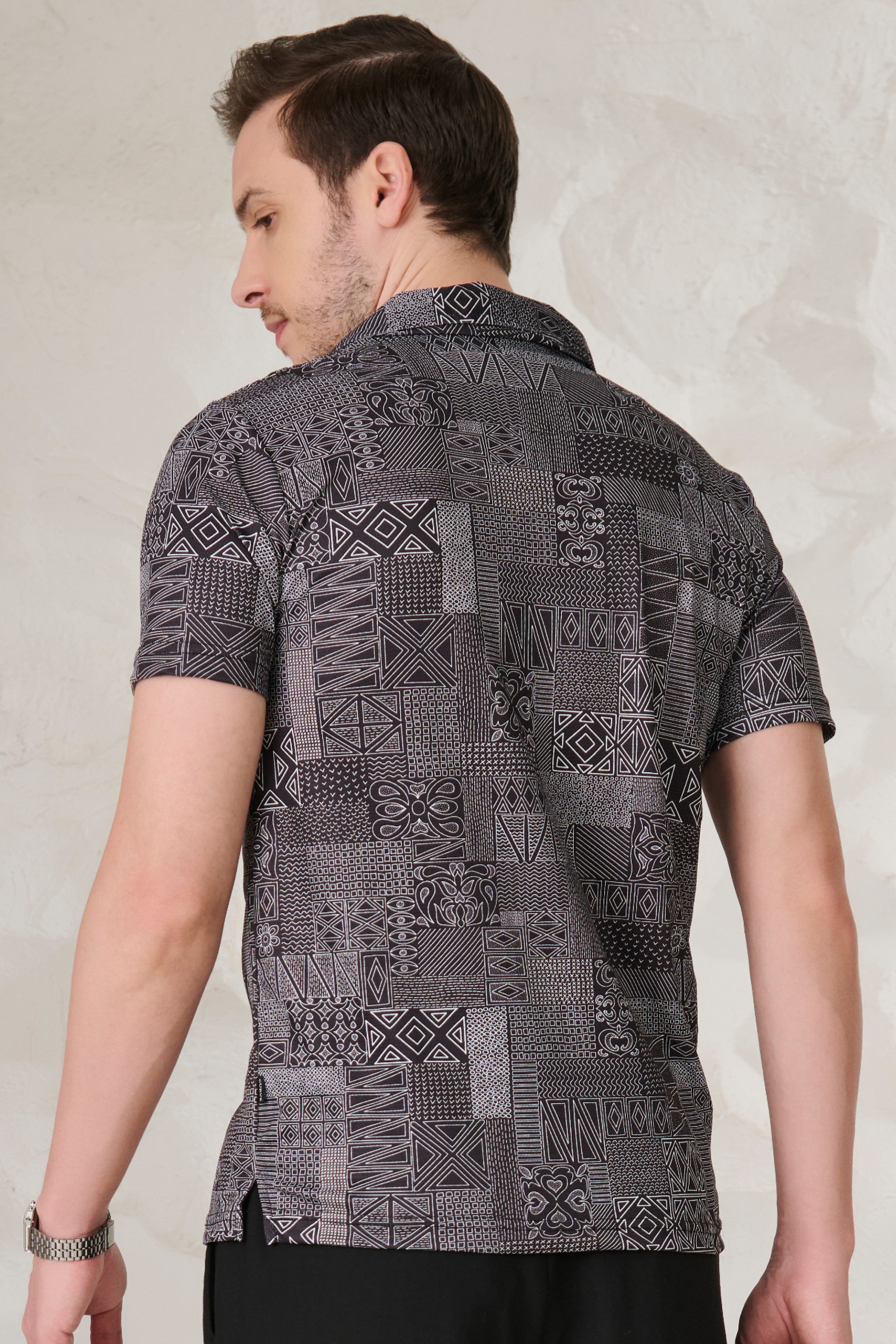 Buy Abstract Collage Cuban Shirt - Black Online Shopping view 4