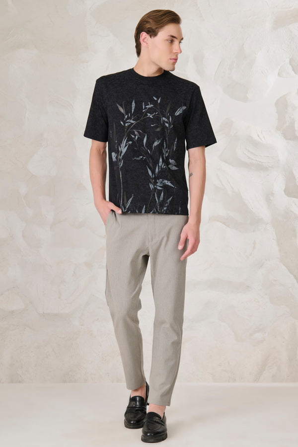 Leaves on Indigo Oversized T-Shirt - Black/Grey