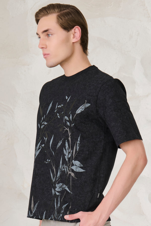 Leaves on Indigo Oversized T-Shirt - Black/Grey