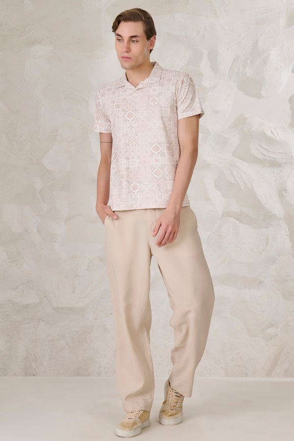 Geometric Collage Cuban T-Shirt - Khaki