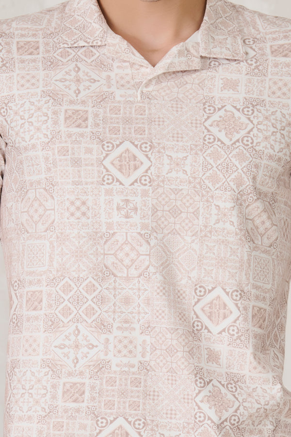 Geometric Collage Cuban T-Shirt - Khaki