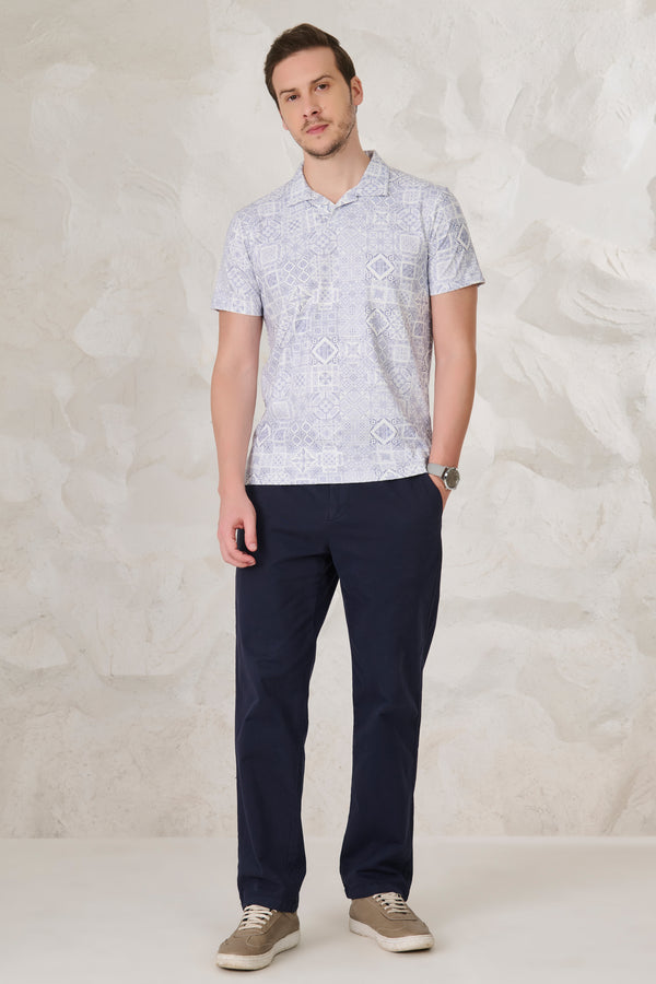 Geometric Collage Cuban T-Shirt - Blue