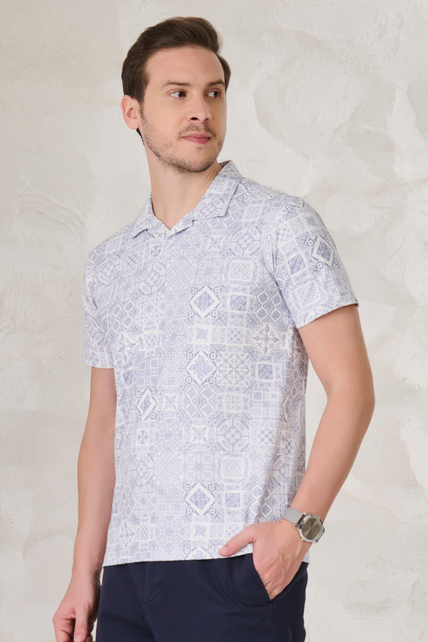 Geometric Collage Cuban T-Shirt - Blue