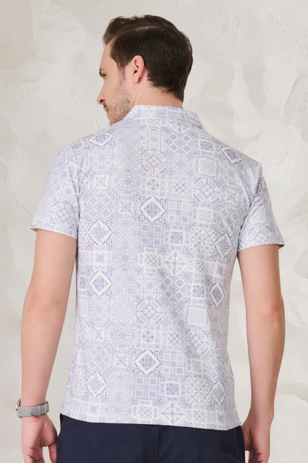 Geometric Collage Cuban T-Shirt - Blue
