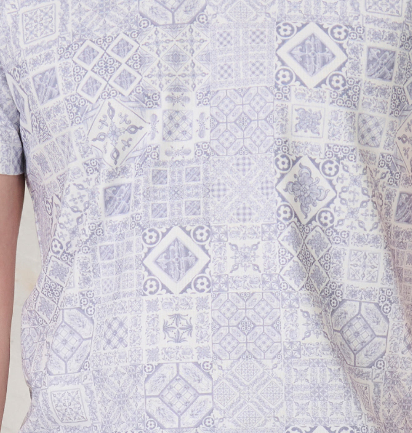 Geometric Collage Cuban T-Shirt - Blue
