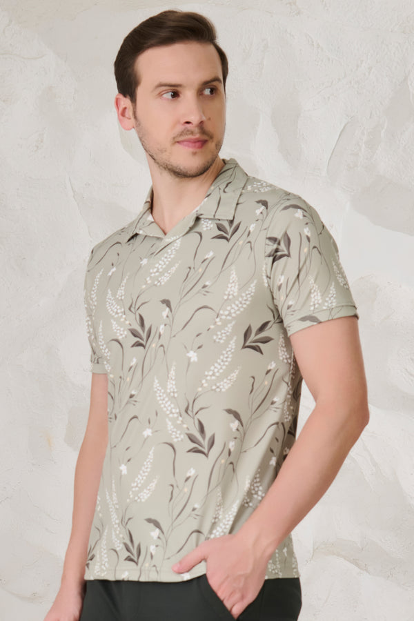 Fern and Petals Cuban T-Shirt - Pista