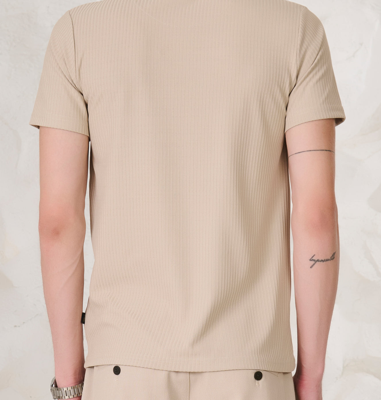 Pin Stripe Textured T-Shirt - Fawn