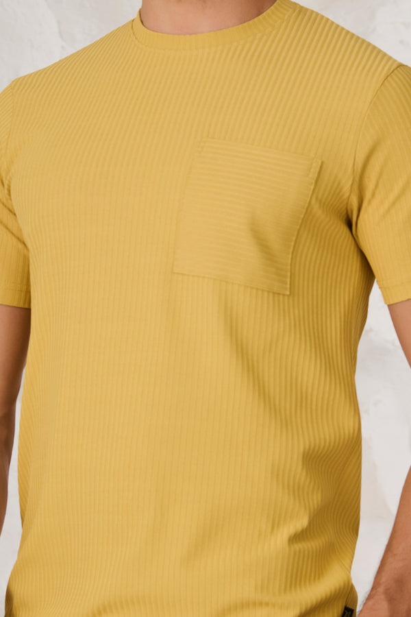 Pin Stripe Textured T-Shirt - Mustard