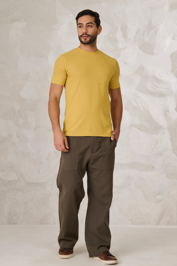 Pin Stripe Textured T-Shirt - Mustard