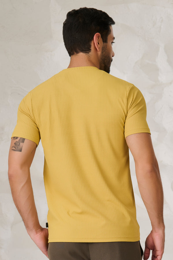 Pin Stripe Textured T-Shirt - Mustard