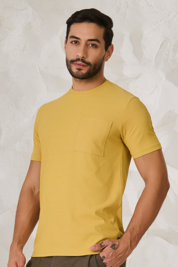 Pin Stripe Textured T-Shirt - Mustard