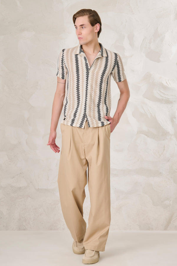 Vertical Waves Textured Cuban Shirt - Offwhite