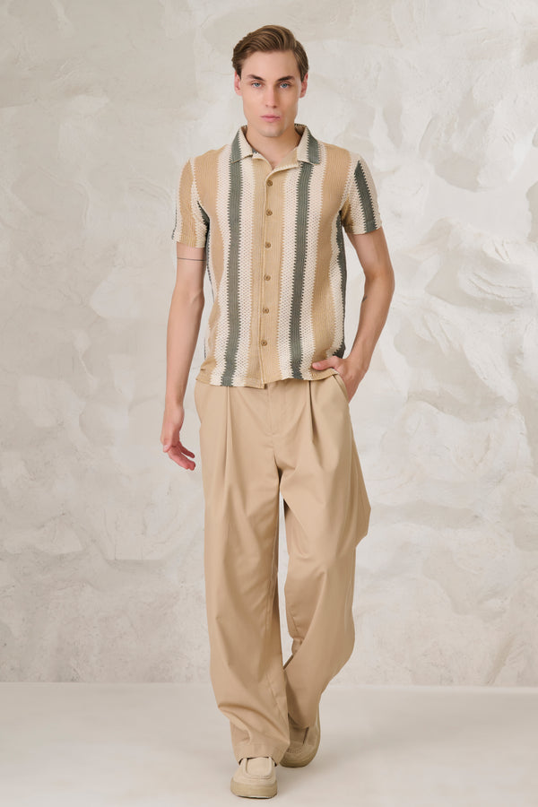 Air Vents Stripe Cuban Shirt - Khaki