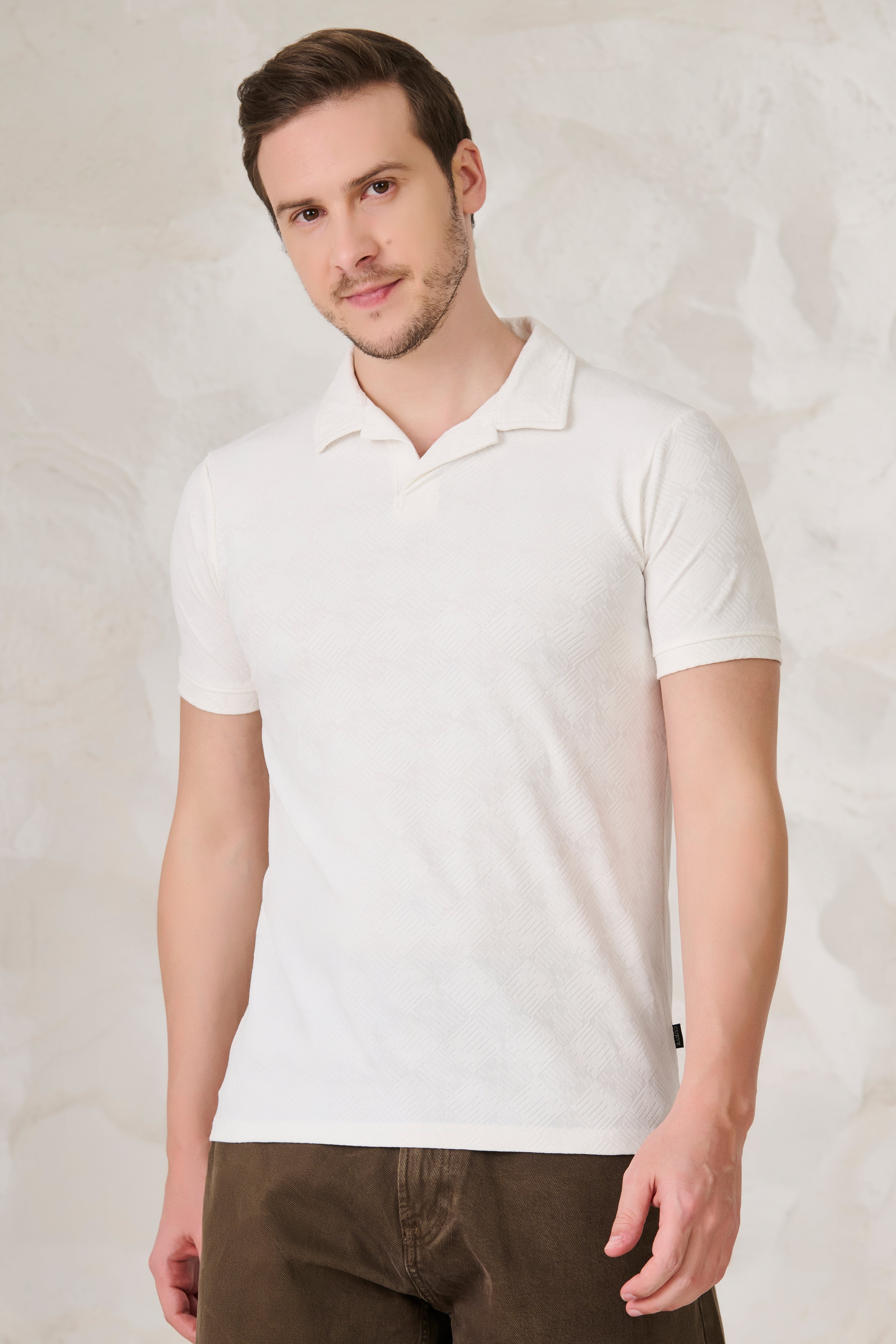 Buy Square Tiles Textured Cuban T-Shirt -  White Online Shopping view 1