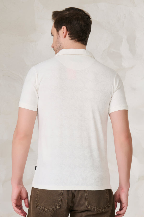 Square Tiles Textured Cuban T-Shirt -  White