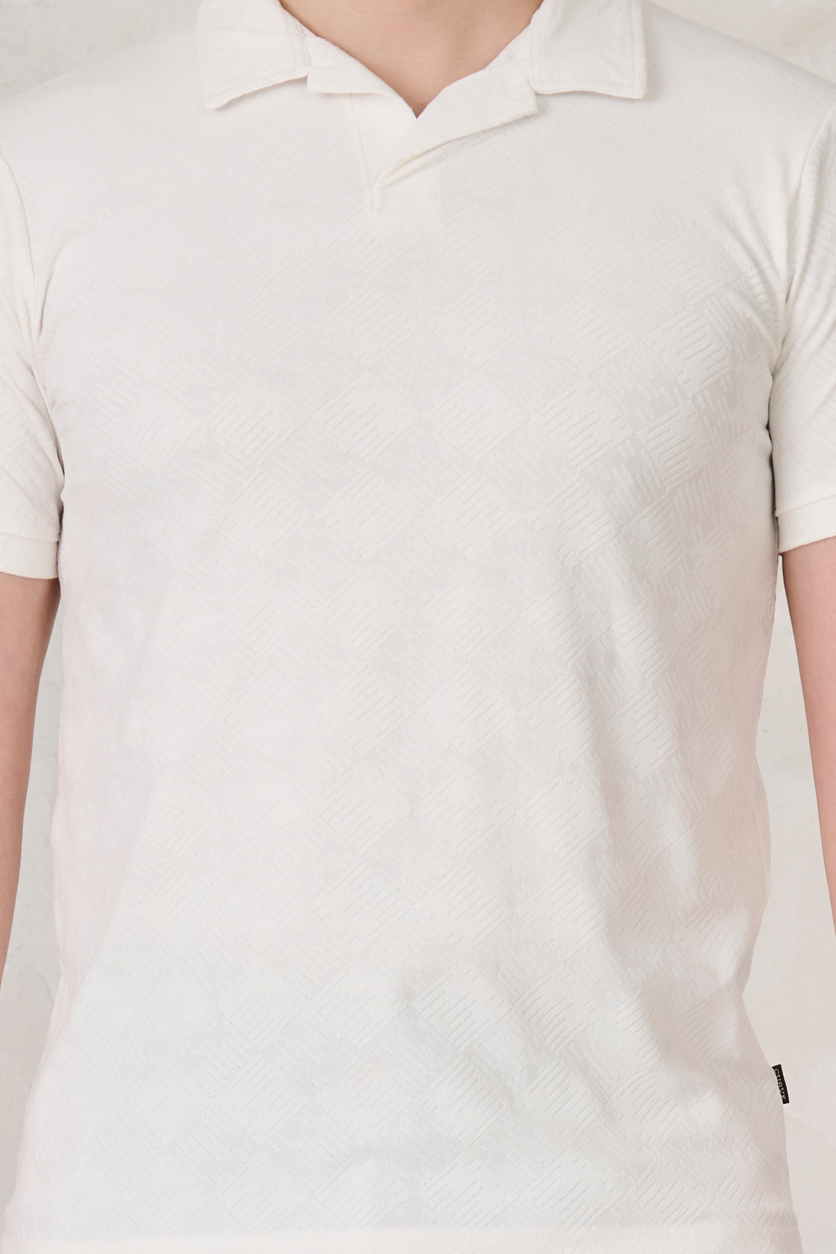 Buy Square Tiles Textured Cuban T-Shirt -  White Online Shopping view 4
