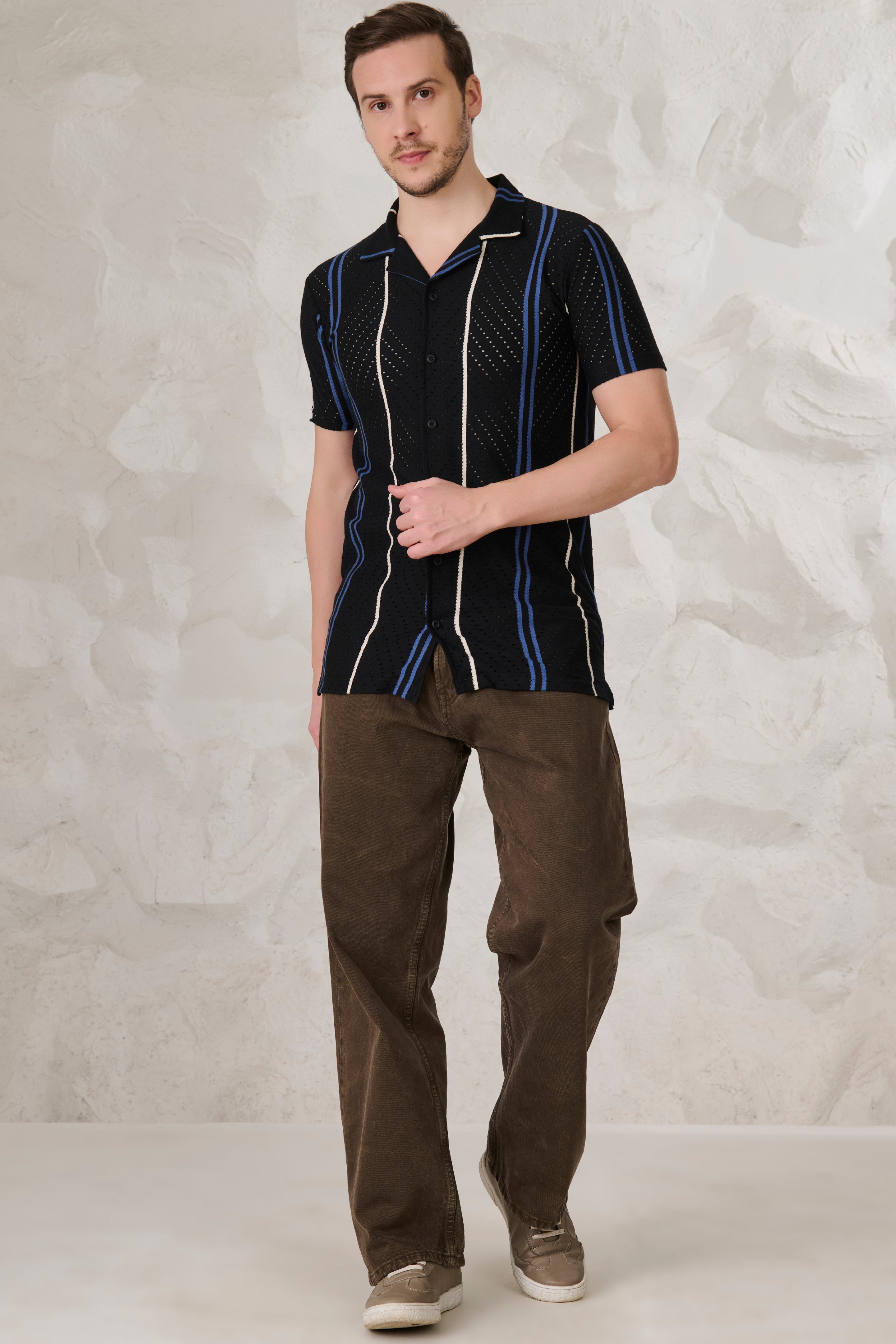 Buy Herringbone Air Vents Cuban Shirt - Black Online Shopping view 5