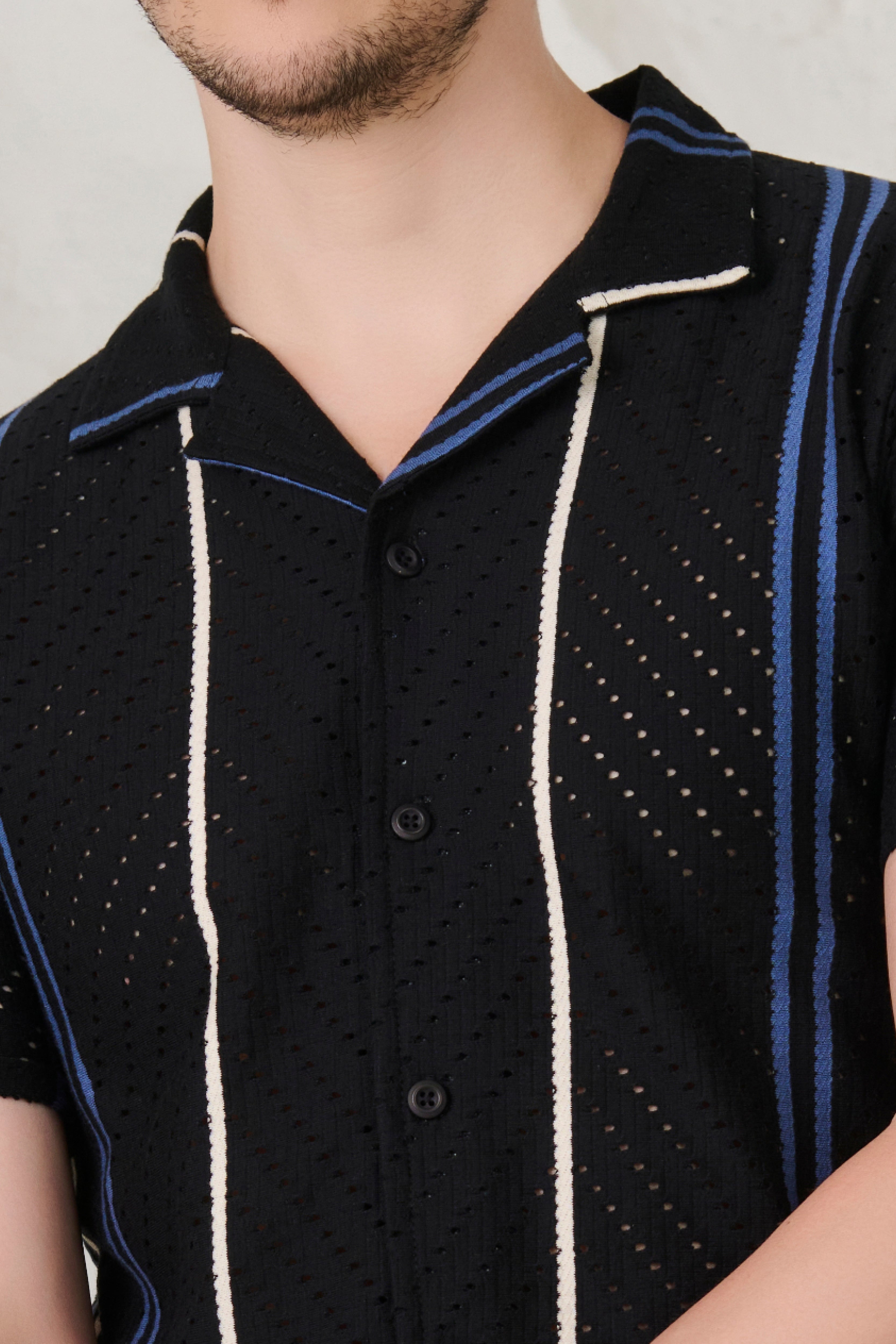 Buy Herringbone Air Vents Cuban Shirt - Black Online Shopping view 3