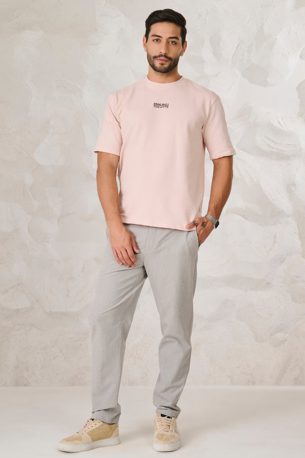 Seer Sucker Textured Oversized T-Shirt - Pink