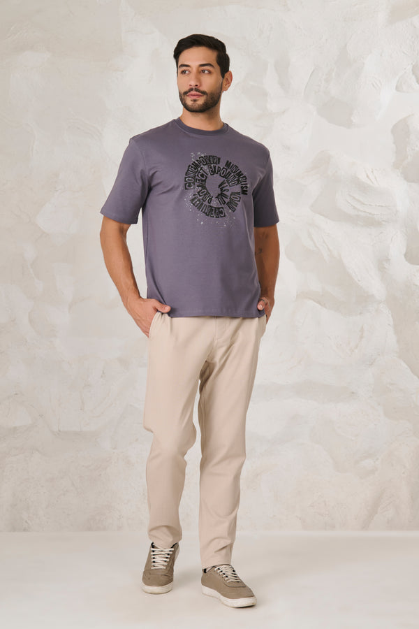 Contemporary Graphic Oversized Stretch T-Shirt - Dark Grey