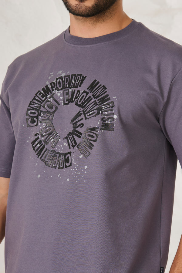 Contemporary Graphic Oversized Stretch T-Shirt - Dark Grey