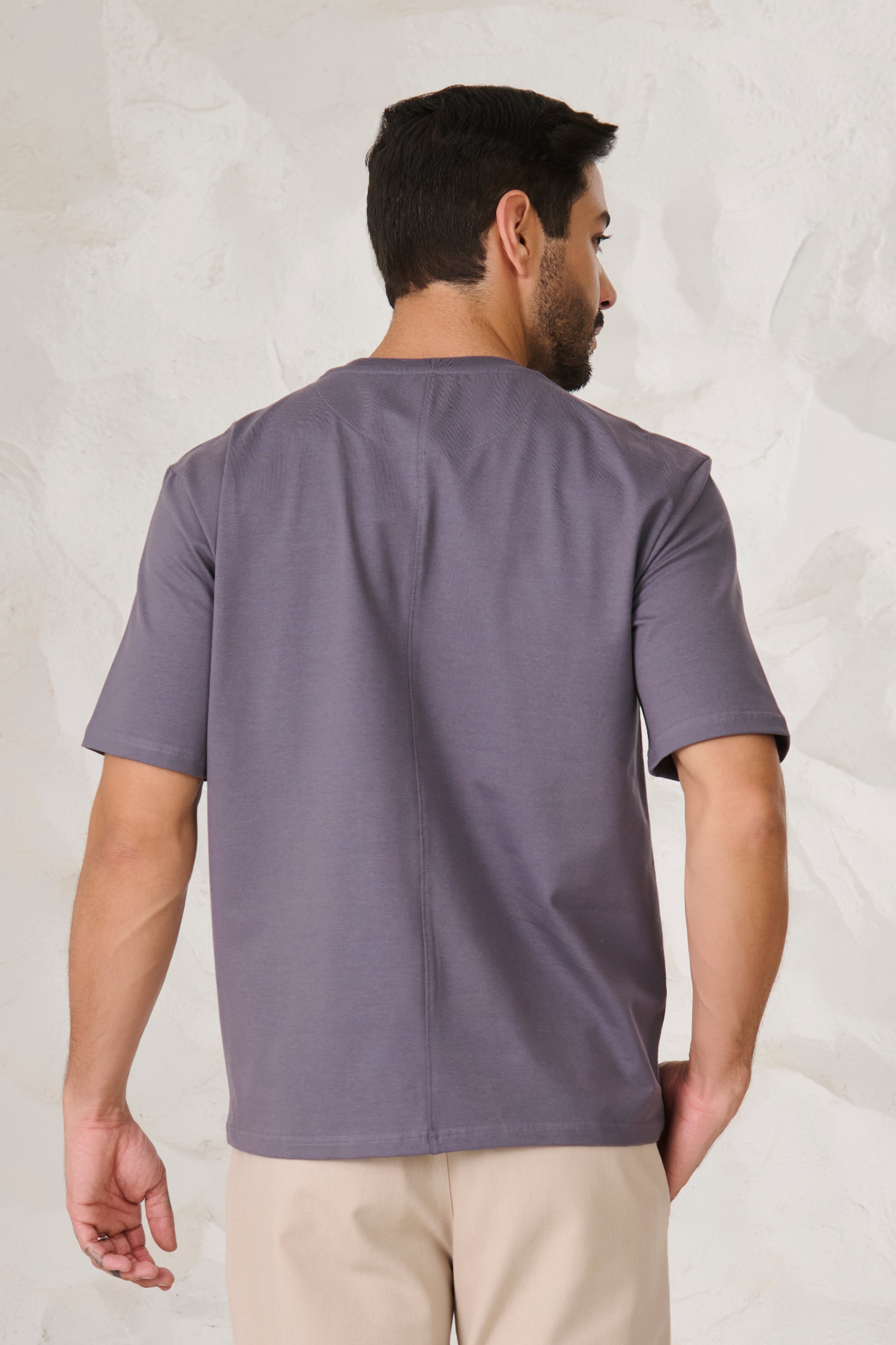 Buy Contemporary Graphic Oversized Stretch T-Shirt - Dark Grey Online Shopping view 3