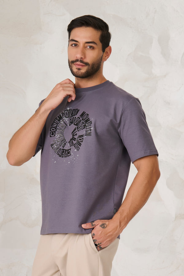 Contemporary Graphic Oversized Stretch T-Shirt - Dark Grey