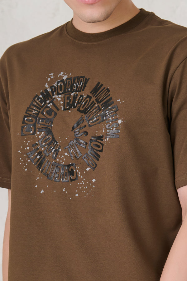 Contemporary Graphic Oversized Stretch T-Shirt - Olive