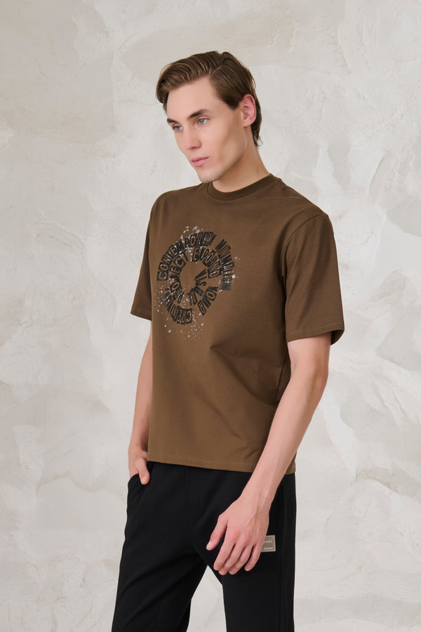 Contemporary Graphic Oversized Stretch T-Shirt - Olive