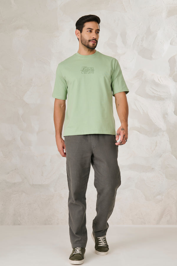 Paris Roses Graphic Oversized Stretch T-Shirt - Pista