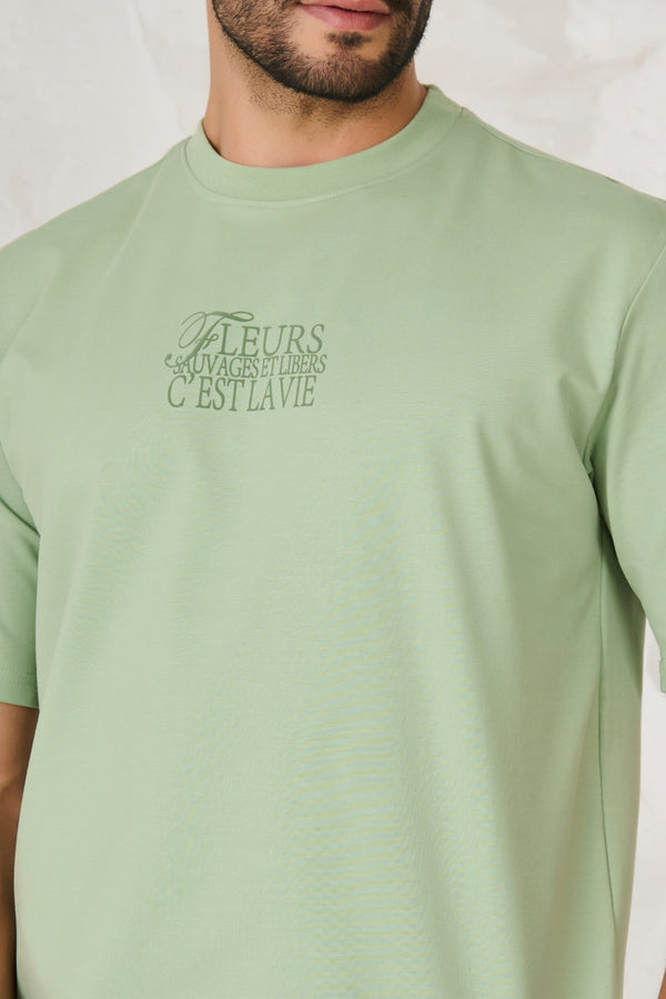 Paris Roses Graphic Oversized Stretch T-Shirt - Pista