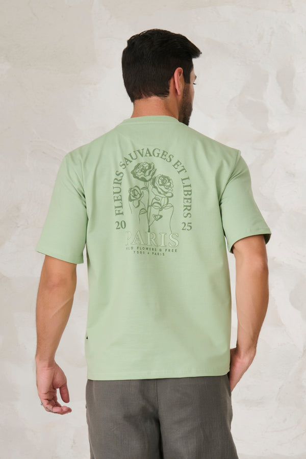 Paris Roses Graphic Oversized Stretch T-Shirt - Pista