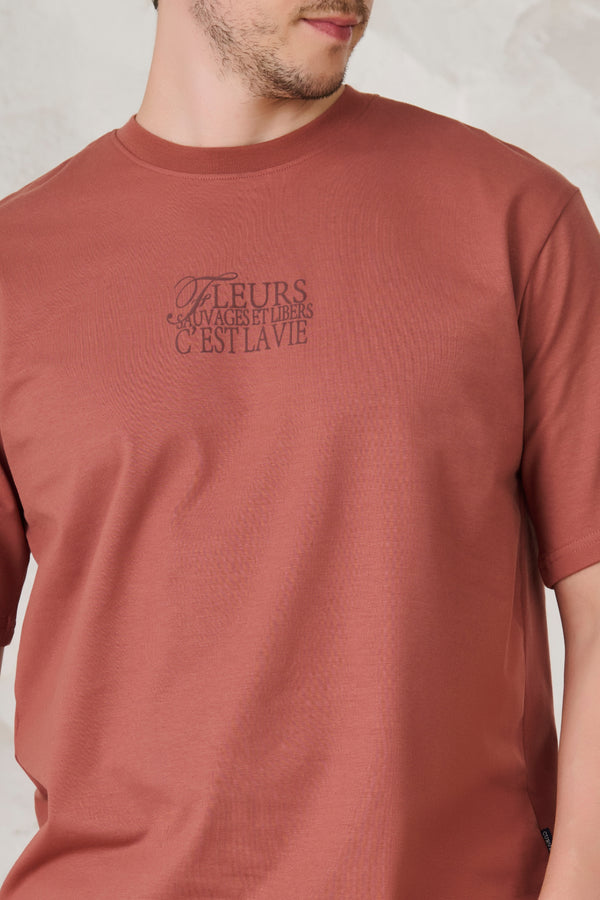 Paris Roses Graphic Oversized Stretch T-Shirt - Rust