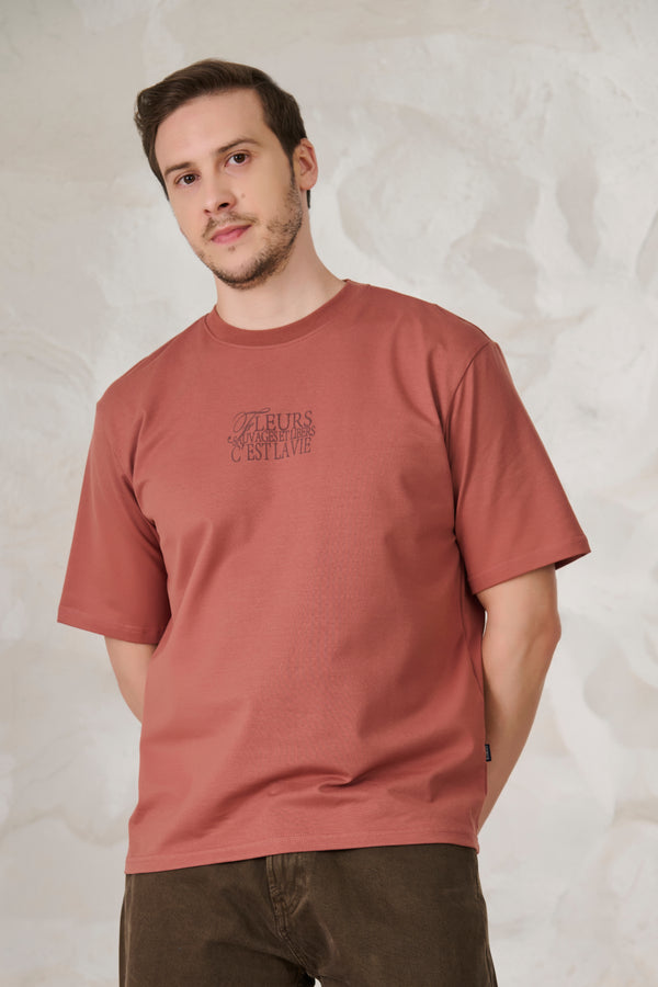Paris Roses Graphic Oversized Stretch T-Shirt - Rust