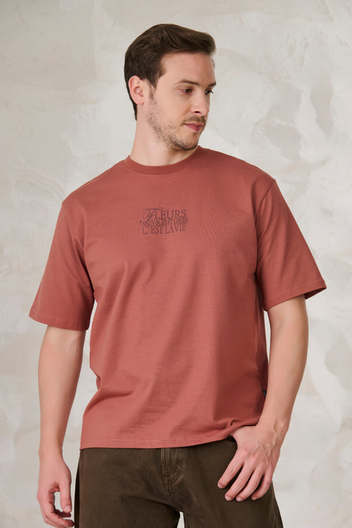 Paris Roses Graphic Oversized Stretch T-Shirt - Rust
