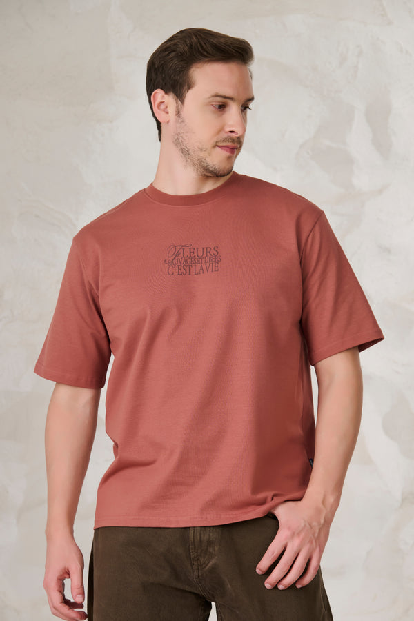 Paris Roses Graphic Oversized Stretch T-Shirt - Rust