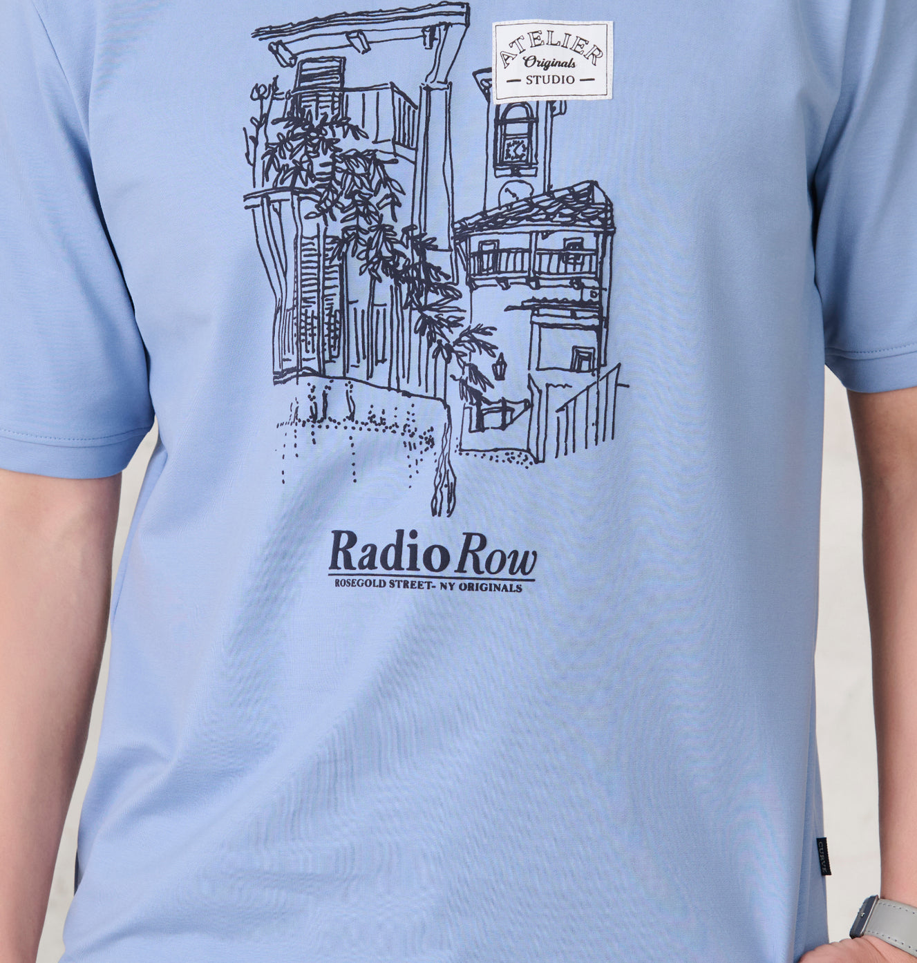 Row Graphic Oversized Stretch T-Shirt - Sky Blue