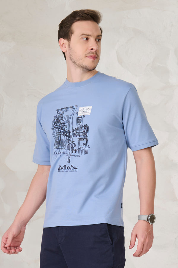 Row Graphic Oversized Stretch T-Shirt - Sky Blue