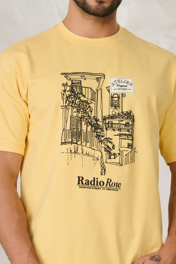 Row Graphic Oversized Stretch T-Shirt - Yellow
