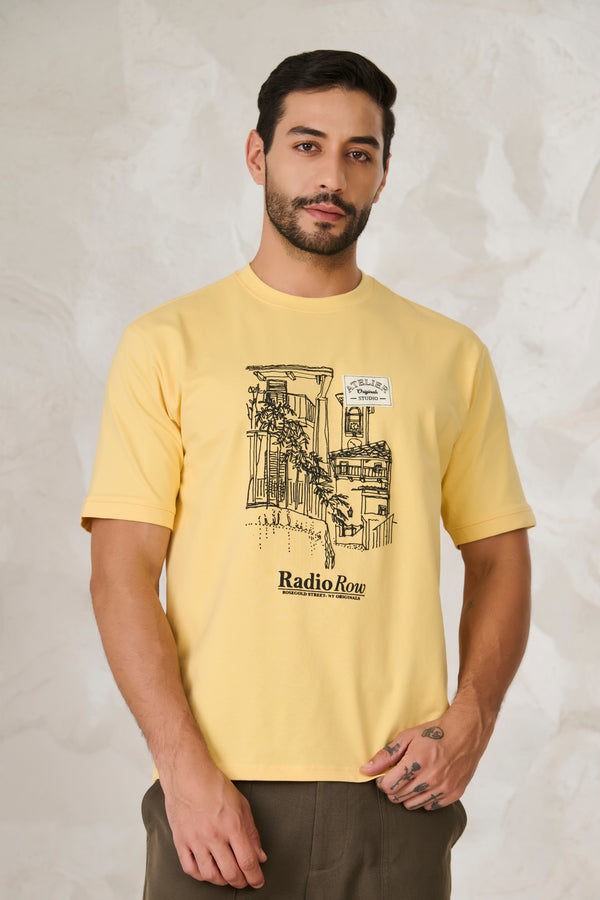 Row Graphic Oversized Stretch T-Shirt - Yellow