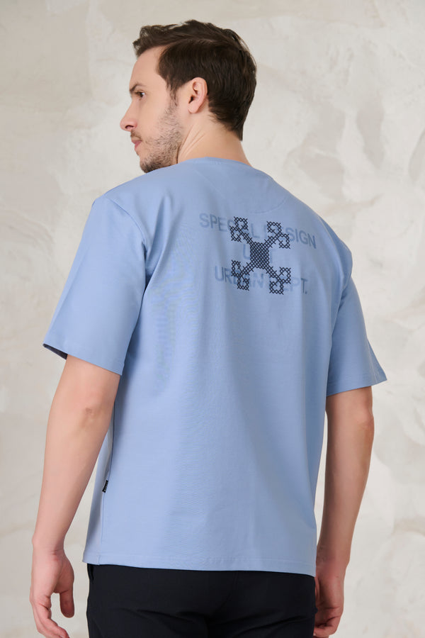 Ornaments Pocket Oversized Stretch T-Shirt - Sky